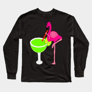 Funny flamingo drinking a margarita Long Sleeve T-Shirt
